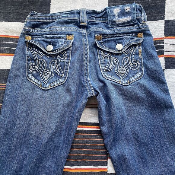 MEK Denim Jeans Womens 26/32 Blue Bootcut Oaxaca Flap Pockets.Stretch. Low Rise. - Picture 12 of 15